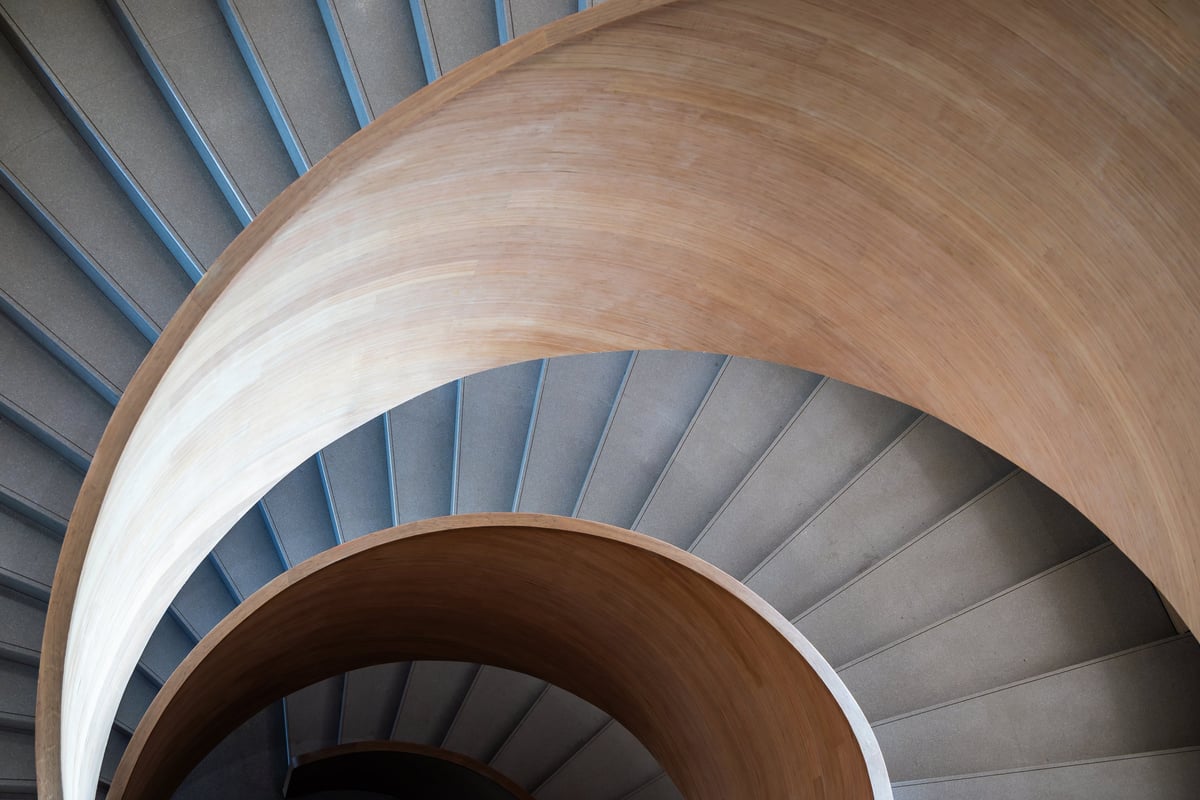 Modern spiral staircase view from above