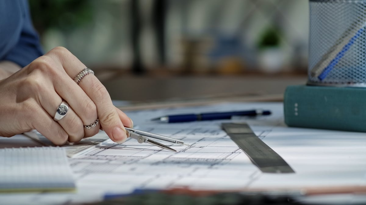 Architect creating precise drawings